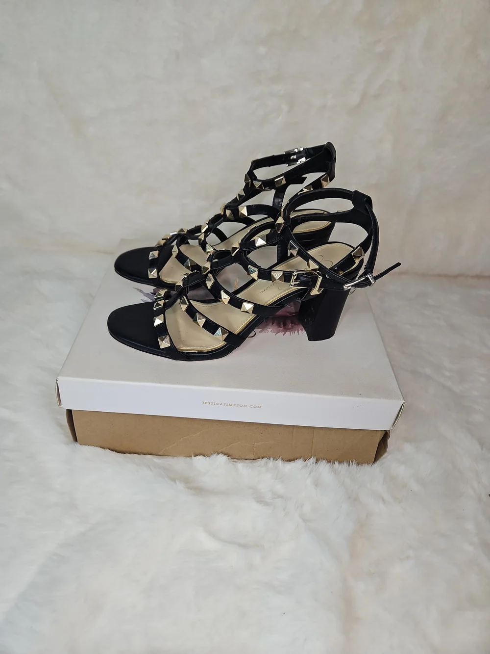 Black Studded Strappy Heels - Women Size 7 Jessica Simpson